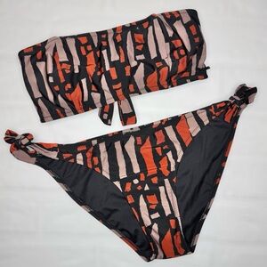 Volcom Black and Orange Patterned Bikini M Top L Bottom